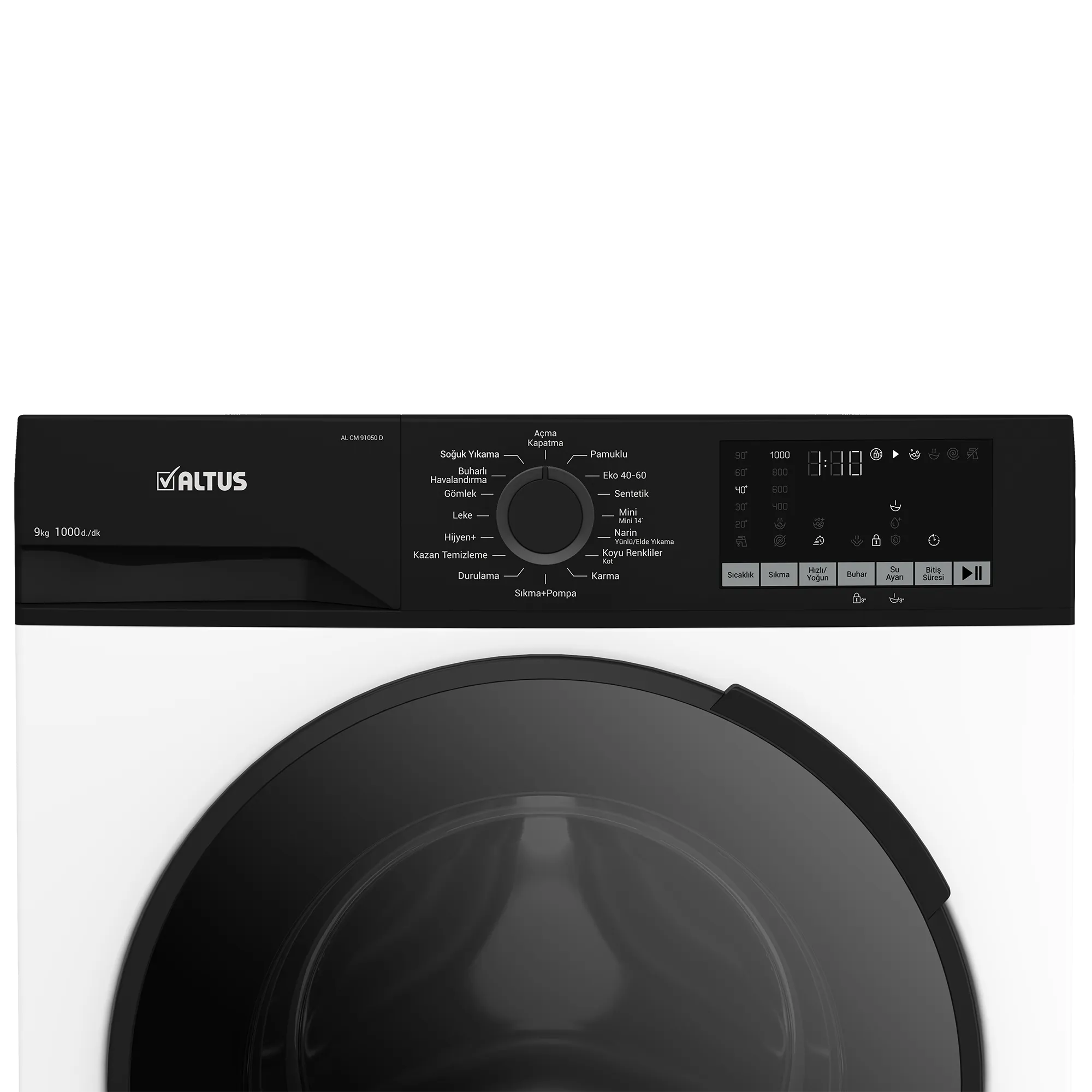 Altus AL CM 91050 D çamaşır makinesi 9 kg 1000 devir kapak açık